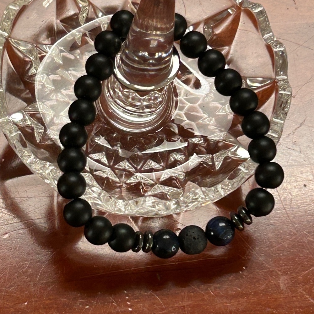 Stackable Bead Bracelet Blue Stone Bead And Black… - image 6